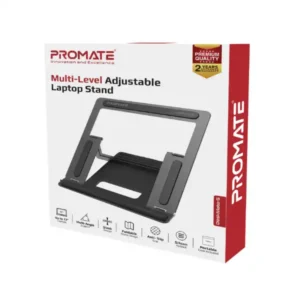 قاعدة لابتوب من بروميت Promate DeskMate-5 متعددة الارتفاعات، ألمنيوم متين، تدفق هواء لتبريد الجهاز، تدعم حتى 17 إنش، قابلة للطي ومحمولة