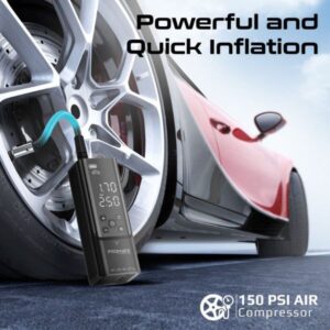 منفاخ إلكتروني محمول من بروميت Promate PowerPump ببطارية 7500mAh، شاشة رقمية، ضغط حتى 150 PSI، 5 أوضاع نفخ، إضاءة SOS، وشحن Type-C