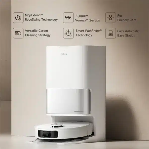 مكنسة روبوت دريمي l10s ultra gen2 بقوة شفط 10,000 باسكال ونظام مسح متطور مع قاعدة صيانة أوتوماتيكية 6 في 1.